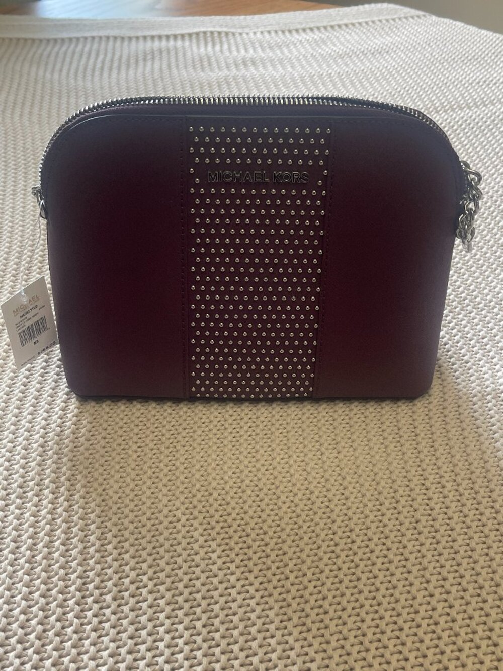 Michael Kors Cindy Large Dome Crossbody – Plum Leather Micro Stud